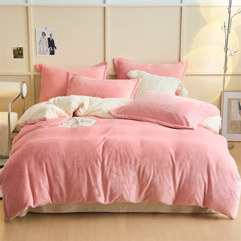 Ownkoti Simple Reversible Solid Plush Bedding Set - Pink & Beige - Bedding Set - King - image 1
