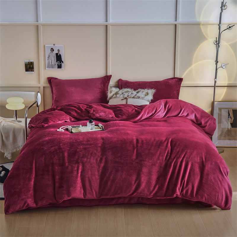 Ownkoti Simple Reversible Solid Plush Bedding Set - Wine - Bedding Set - King - image 0