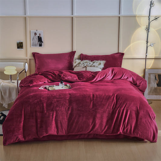 Ownkoti Simple Reversible Solid Plush Bedding Set - Wine - Bedding Set - King - image 0