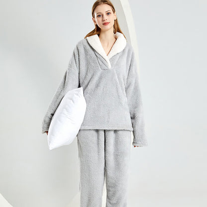 Ownkoti Simple V-Neck Warm Winter Loungewear Set - Gray - 2XL - image 9