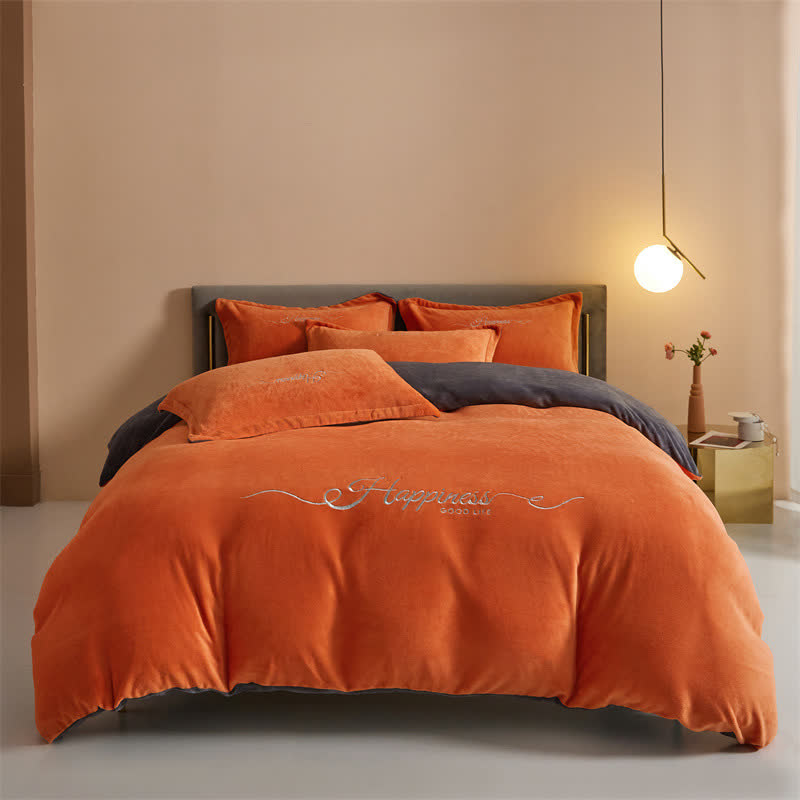 Ownkoti Happiness Embroidered Plush Bedding Set(4PCS) - Orange - King - image 0