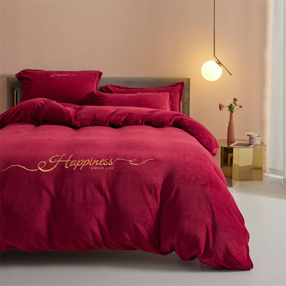 Ownkoti Happiness Embroidered Plush Bedding Set(4PCS) - Wine - King - image 7