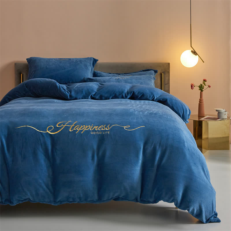 Ownkoti Happiness Embroidered Plush Bedding Set(4PCS) - Dark Blue - King - image 11