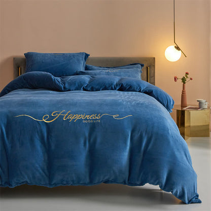 Ownkoti Happiness Embroidered Plush Bedding Set(4PCS) - Dark Blue - King - image 11