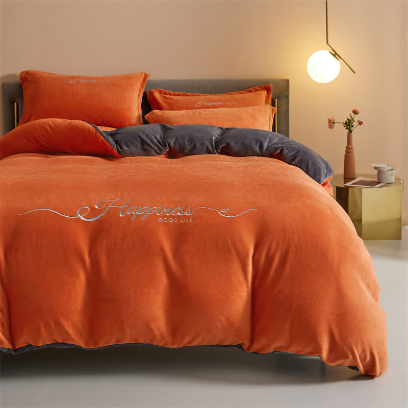 Ownkoti Happiness Embroidered Plush Bedding Set(4PCS) - image 1