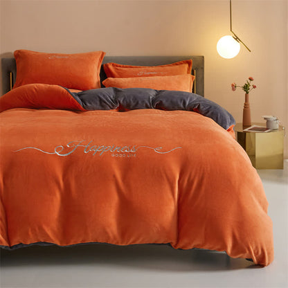 Ownkoti Happiness Embroidered Plush Bedding Set(4PCS) - image 1