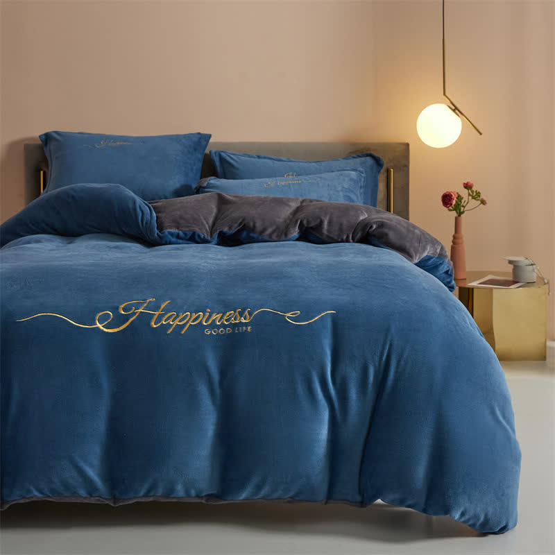 Ownkoti Happiness Embroidered Plush Bedding Set(4PCS) - Blue & Gray - King - image 15