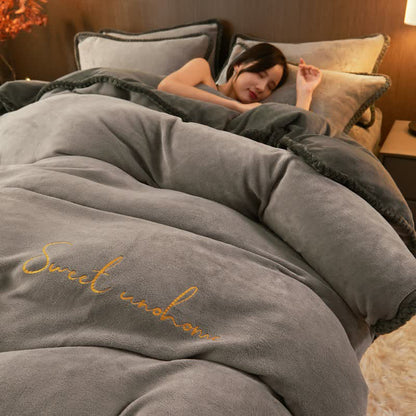 Ownkoti Sweet Home Printed Plush Bedding Set(4PCS) - Light Gray - King - image 11