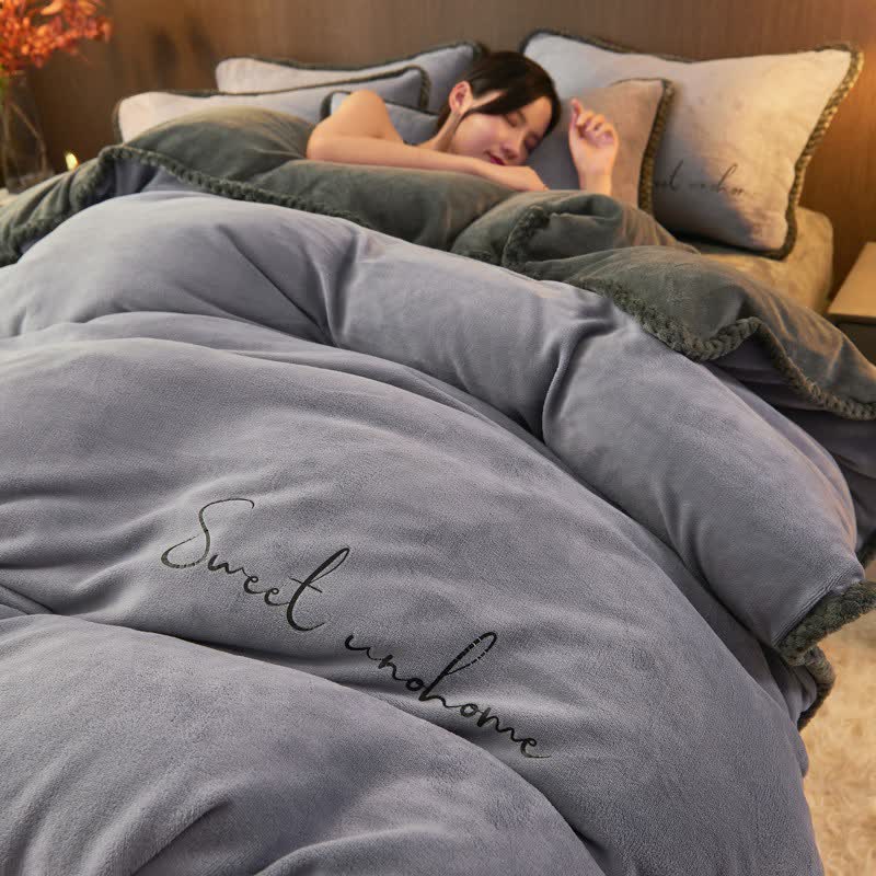 Ownkoti Sweet Home Printed Plush Bedding Set(4PCS) - Blue Gray - King - image 10