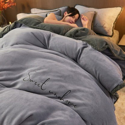 Ownkoti Sweet Home Printed Plush Bedding Set(4PCS) - Blue Gray - King - image 10