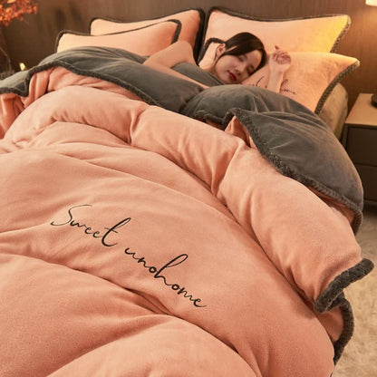 Ownkoti Sweet Home Printed Plush Bedding Set(4PCS) - Champagne - King - image 8