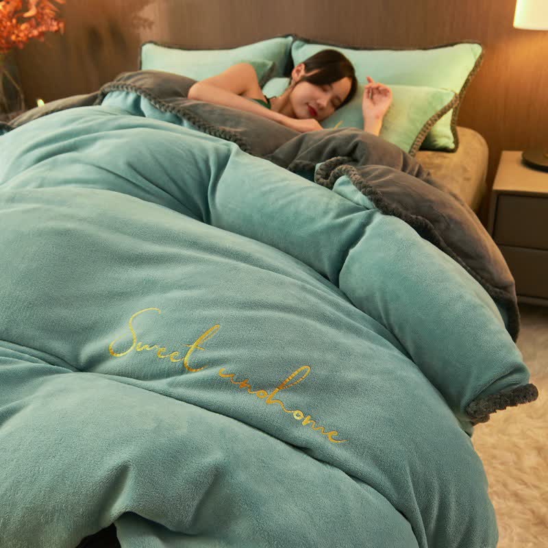 Ownkoti Sweet Home Printed Plush Bedding Set(4PCS) - Lake Blue - King - image 6