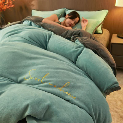 Ownkoti Sweet Home Printed Plush Bedding Set(4PCS) - Lake Blue - King - image 6