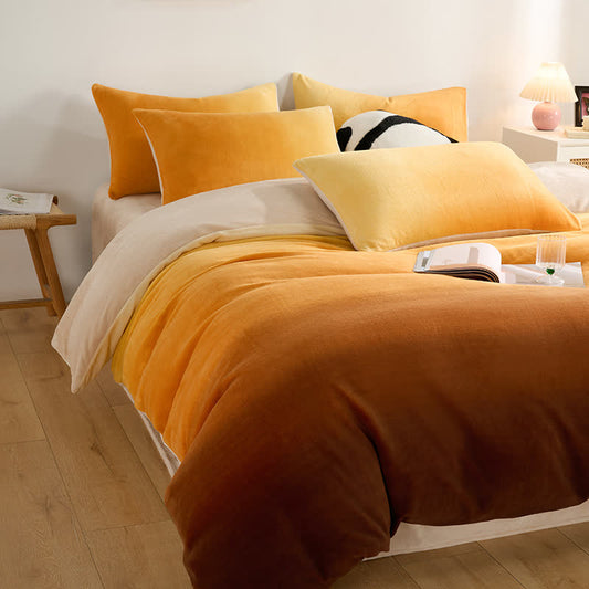 Ownkoti Gradient Plush Warm Bedding Set(4PCS) - Yellow - King - image 0