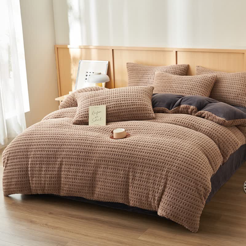 Ownkoti Plaid Textured Fluffy Bedding Set(4PCS) - image 2