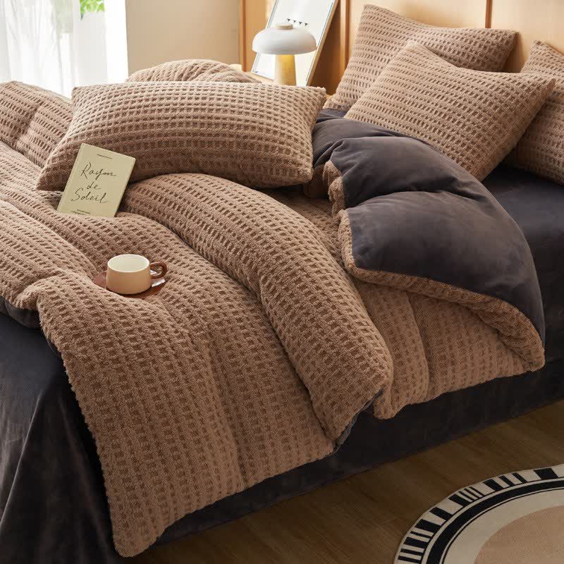 Ownkoti Plaid Textured Fluffy Bedding Set(4PCS) - image 0