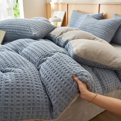 Ownkoti Plaid Textured Fluffy Bedding Set(4PCS) - Light Blue - King - image 8