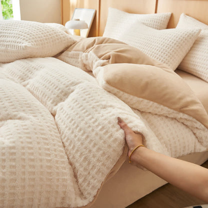 Ownkoti Plaid Textured Fluffy Bedding Set(4PCS) - Beige - King - image 5