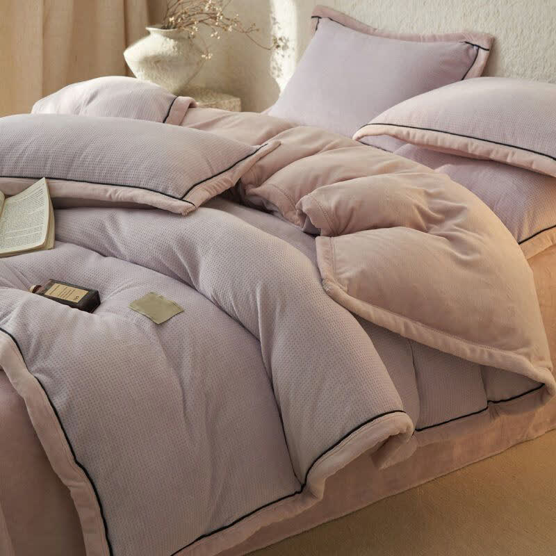 Ownkoti Waffle Textured  Reversible Plush Bedding Set(4PCS) - Light Purple - King - image 9