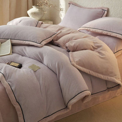 Ownkoti Waffle Textured  Reversible Plush Bedding Set(4PCS) - Light Purple - King - image 9