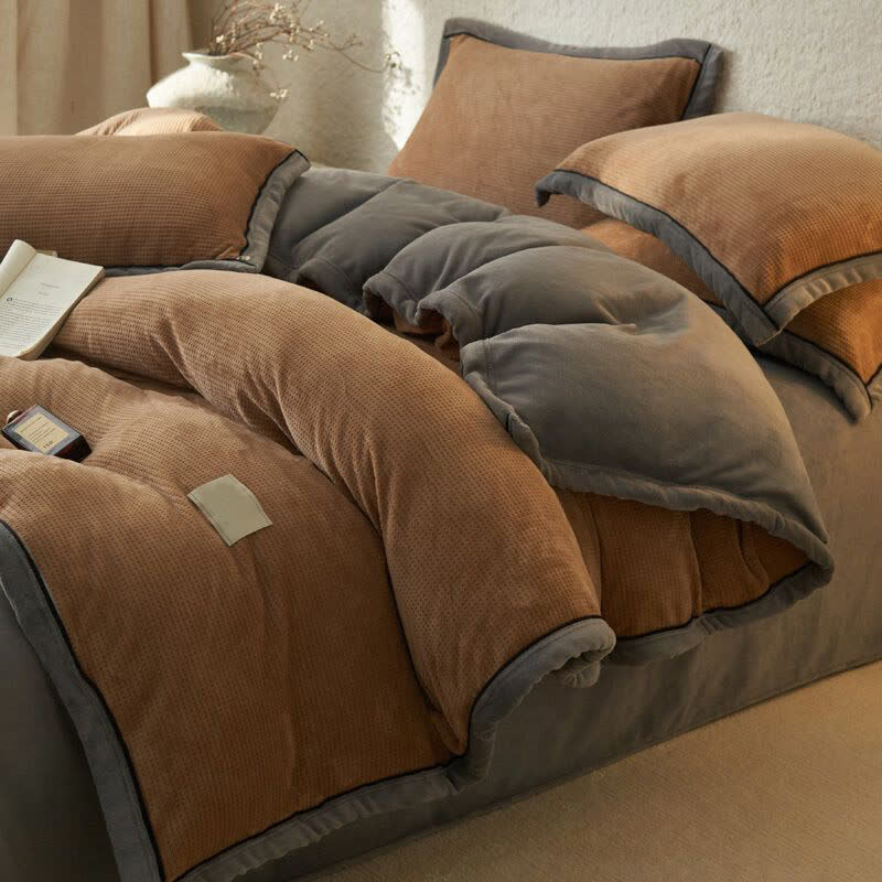 Ownkoti Waffle Textured  Reversible Plush Bedding Set(4PCS) - Coffee - King - image 15