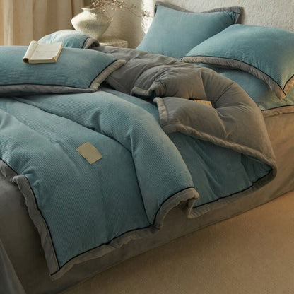 Ownkoti Waffle Textured  Reversible Plush Bedding Set(4PCS) - Blue - King - image 2