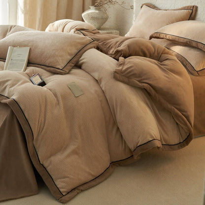 Ownkoti Waffle Textured  Reversible Plush Bedding Set(4PCS) - Camel - King - image 13