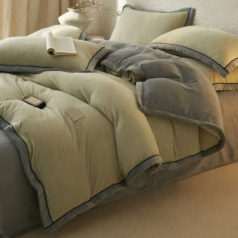 Ownkoti Waffle Textured  Reversible Plush Bedding Set(4PCS) - Green - King - image 11