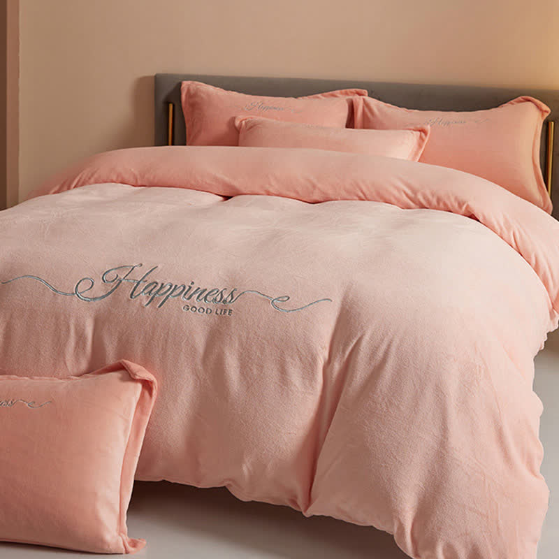 Ownkoti Happiness Embroidered Plush Bedding Set(4PCS) - Pink - King - image 6