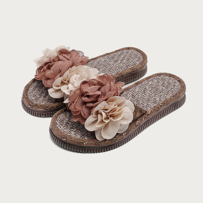 Ownkoti Chiffon Floral Linen House Slippers - Coffee - L - image 12