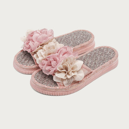 Ownkoti Chiffon Floral Linen House Slippers - Pink - 2XL - image 5