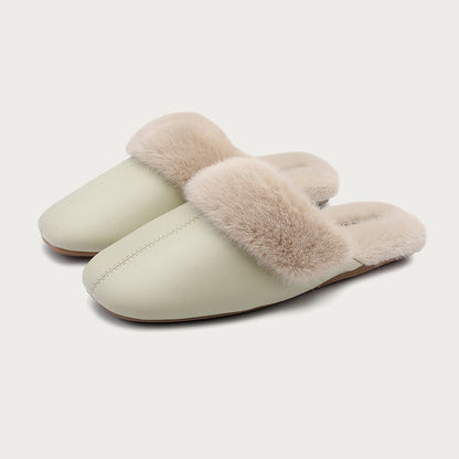 Ownkoti Simple Solid Plush House Slippers - Light Green - L - image 1