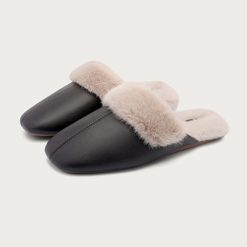 Ownkoti Simple Solid Plush House Slippers - Black&Gray - 2XL - image 9