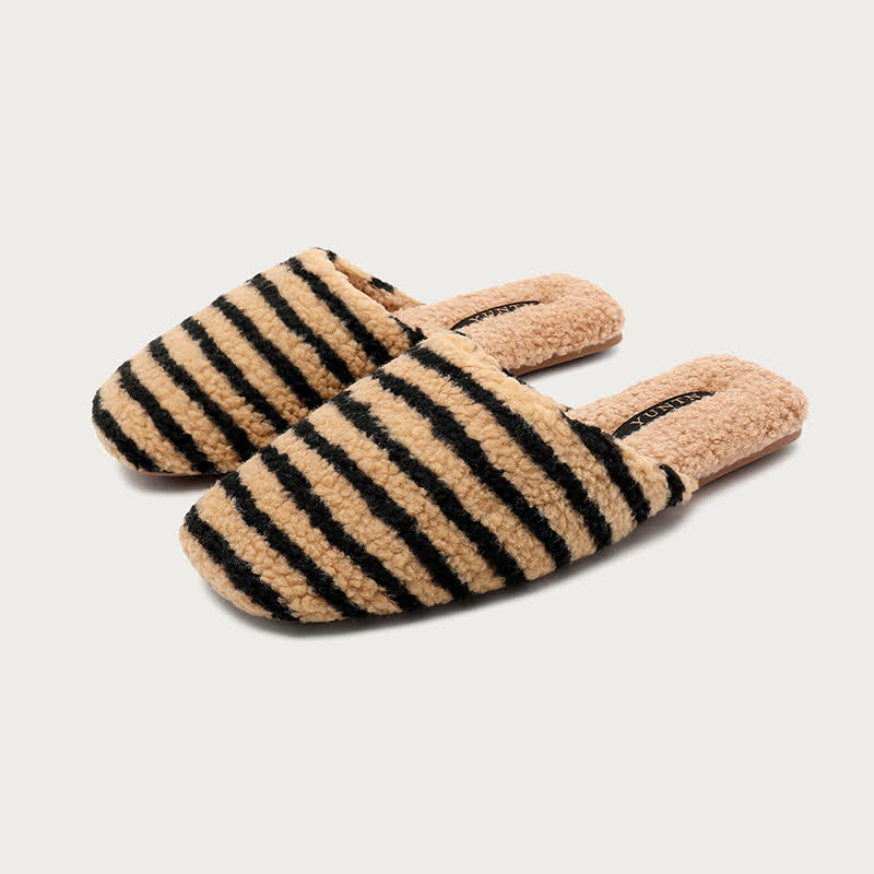 Ownkoti Striped Plush Warm House Slippers - Coffee&Black - 2XL - image 11