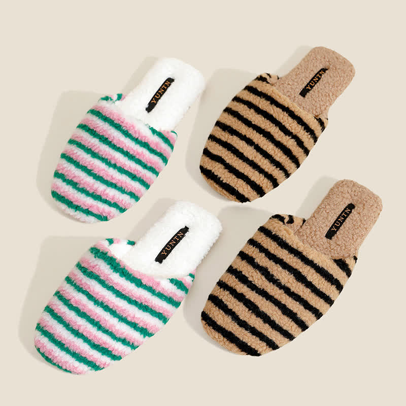 Ownkoti Striped Plush Warm House Slippers - image 1