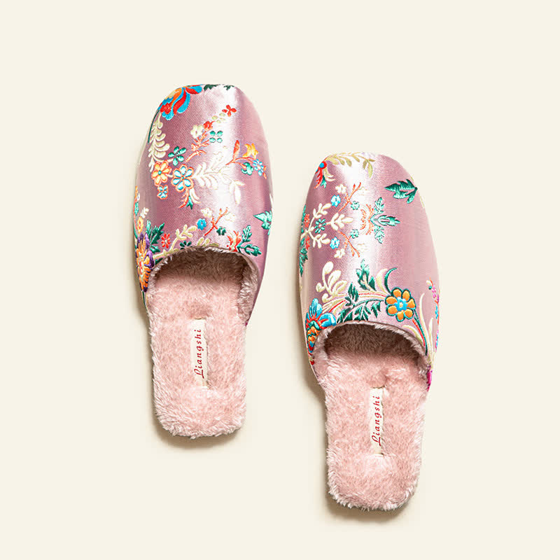 Ownkoti Retro Floral Embroidered Plush House Slippers - image 10