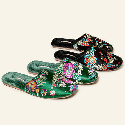 Ownkoti Retro Floral Embroidered Plush House Slippers - image 1