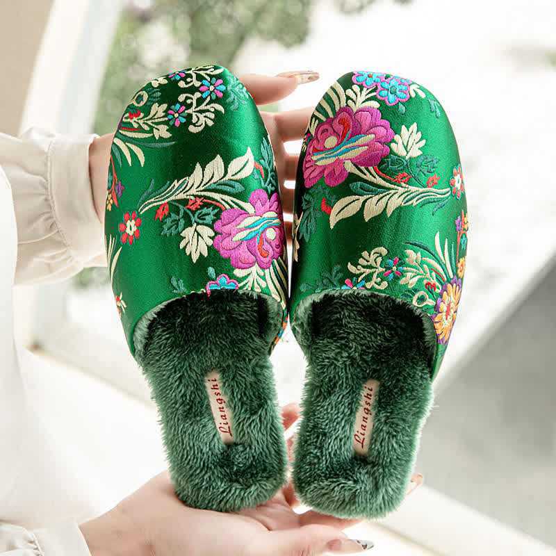 Ownkoti Retro Floral Embroidered Plush House Slippers - image 4