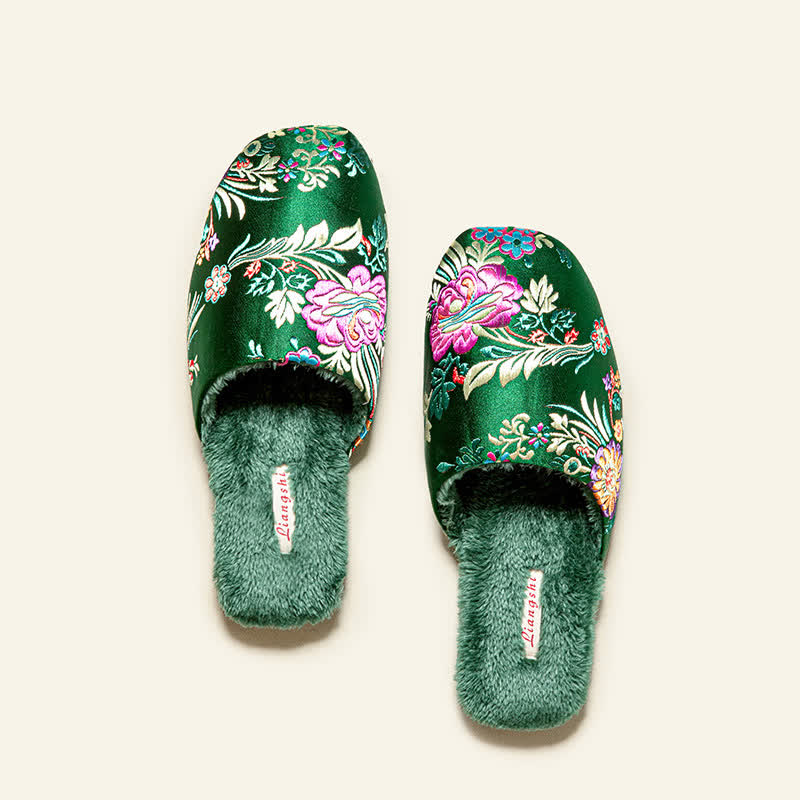 Ownkoti Retro Floral Embroidered Plush House Slippers - image 5
