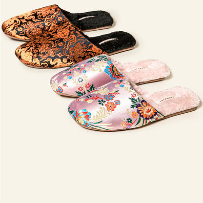Ownkoti Retro Floral Embroidered Plush House Slippers - image 2