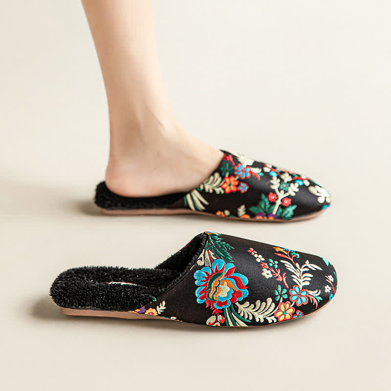Ownkoti Retro Floral Embroidered Plush House Slippers - image 8