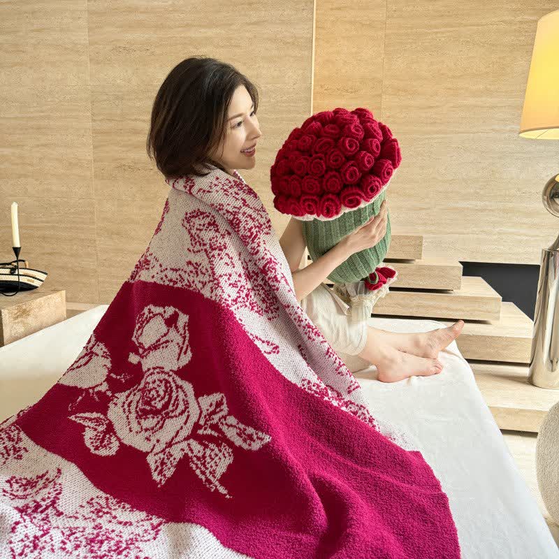 Ownkoti Rose Bouquet Pillow Blanket 2-in-1 - Red - Flower 8"W x 23"L + Blanket 47"W x 63"L - image 4