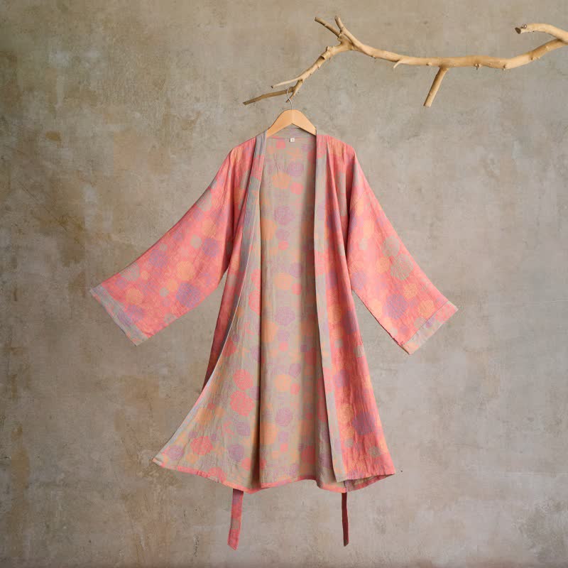 Ownkoti Romantic Rose Cotton Gauze Kimono Robe - Pink - M - image 8