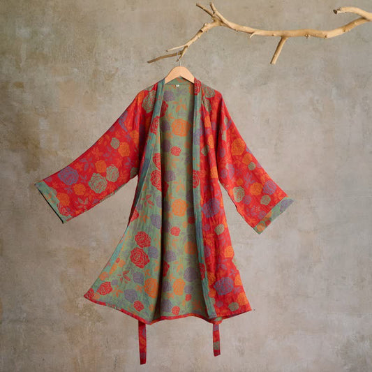 Ownkoti Romantic Rose Cotton Gauze Kimono Robe - Red - L - image 0