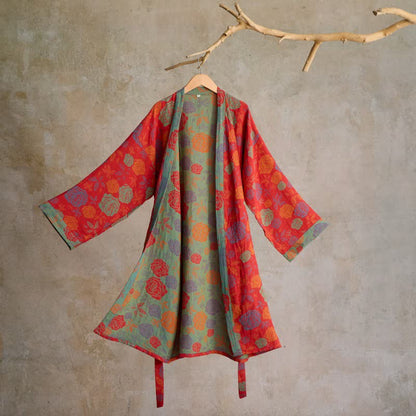 Ownkoti Romantic Rose Cotton Gauze Kimono Robe - Red - XL - image 0