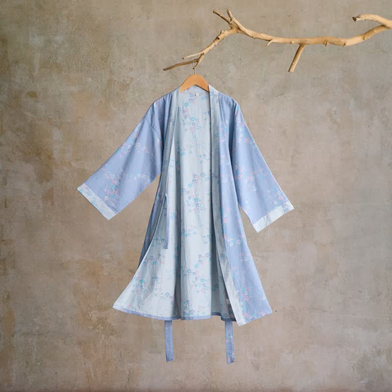 Ownkoti Graceful Plum Blossom Cotton Gauze Kimono Robe - Blue - L - image 0