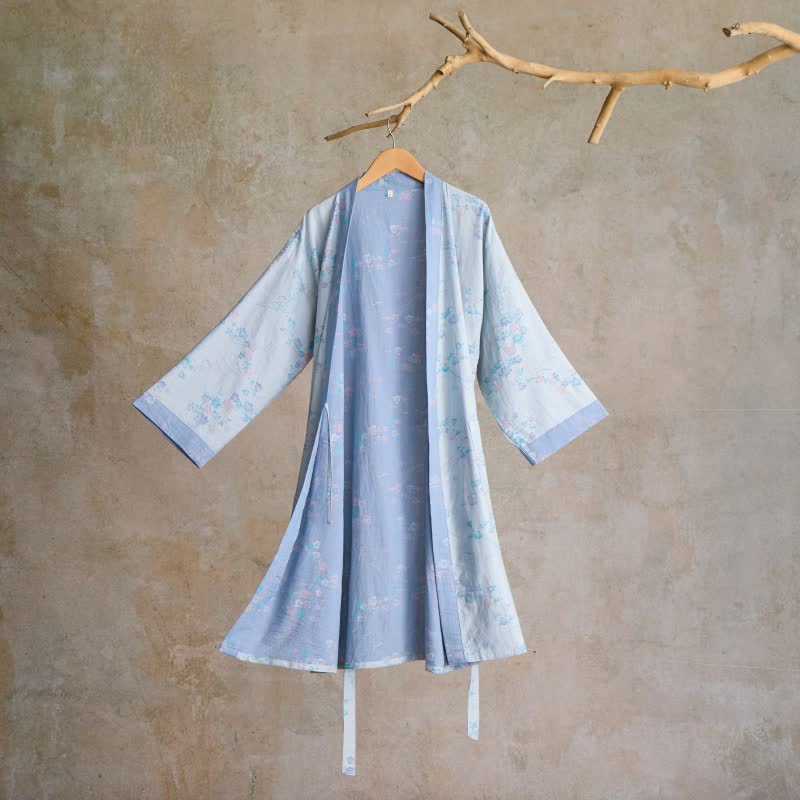 Ownkoti Graceful Plum Blossom Cotton Gauze Kimono Robe - Light Blue - L - image 6