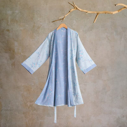 Ownkoti Graceful Plum Blossom Cotton Gauze Kimono Robe - Light Blue - L - image 6