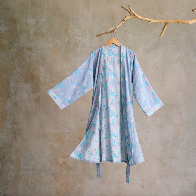 Ownkoti Charming Floral Cotton Gauze Kimono Robe - Blue - L - image 0