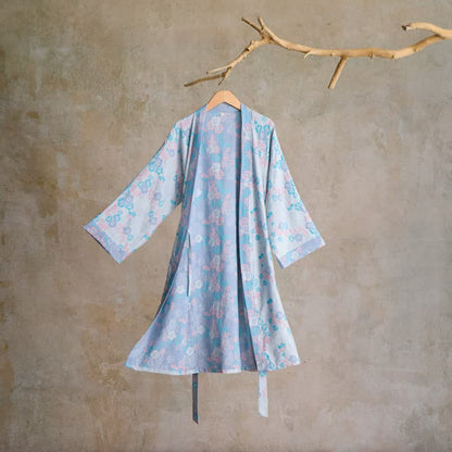 Ownkoti Charming Floral Cotton Gauze Kimono Robe - Light Blue - L - image 6